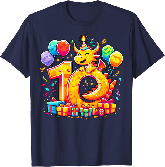 Kids Dragon Theme tenth Bday Party 10th Dragon Birthday T-Shirt - T-Shirt | Navy