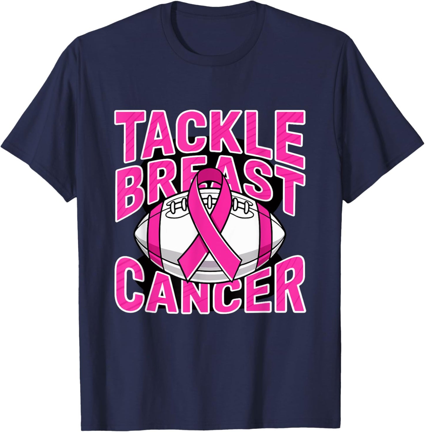 Tackle Breast Cancer Pink Ribbon American Fantasy Football T-Shirt - T-Shirt | Navy