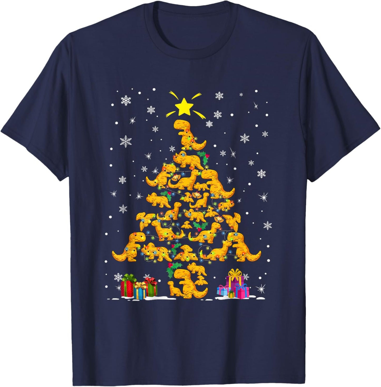 Dino Chicken Nuggets Christmas Tree Dinosaur Chicken Nugget T-Shirt - T-Shirt | Navy