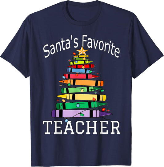 Santa's Favorite Teacher Gift For Christmas | Teachers T-Shirt - T-Shirt | Navy