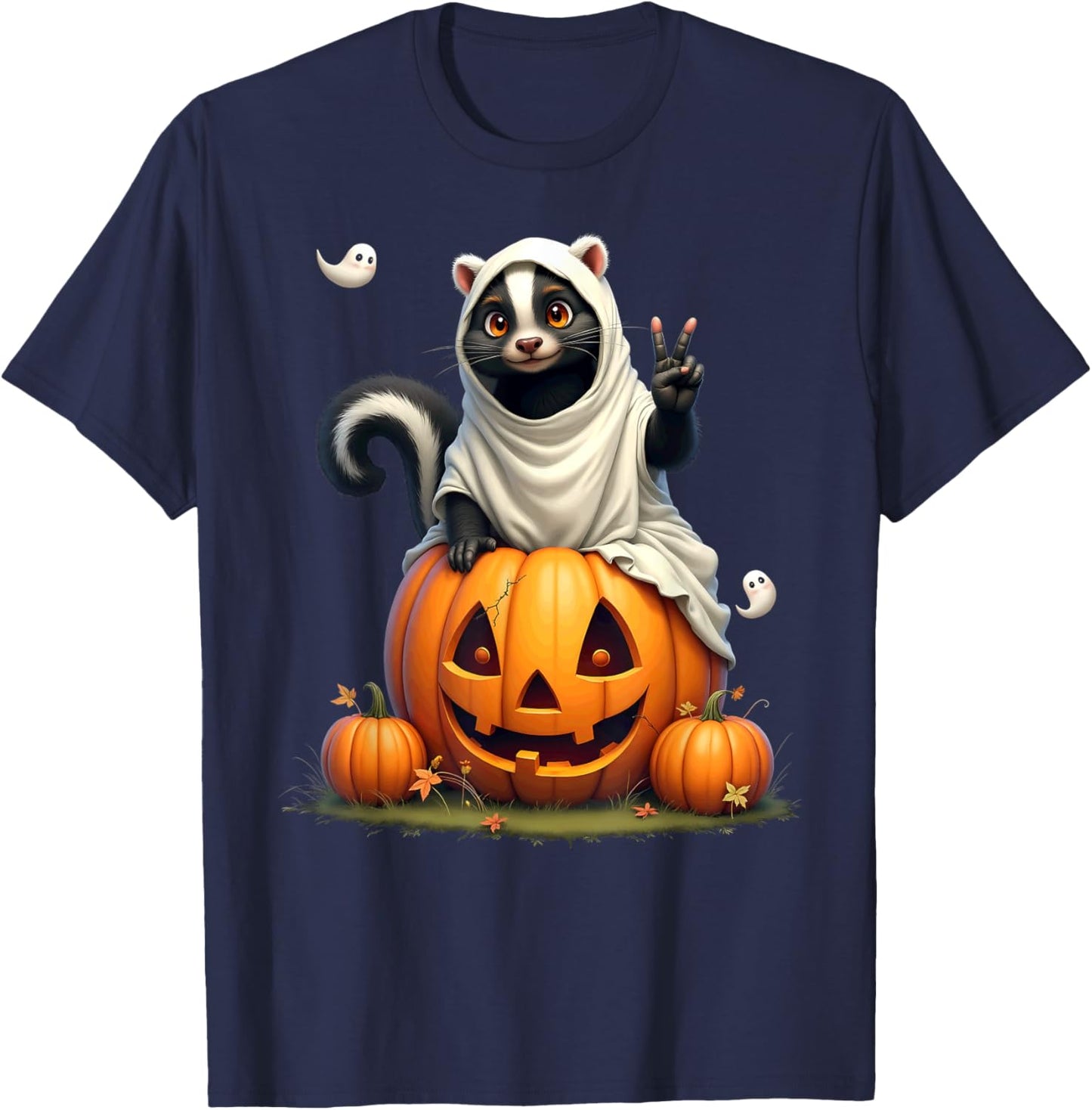Pumpkin Boo Ghost Skunk Halloween Costume T-Shirt - T-Shirt | Navy