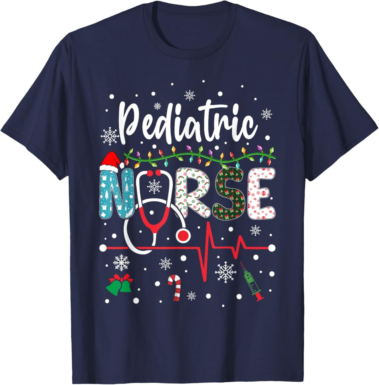 Merry Christmas Nurse Pediatric Nurse Christmas T-Shirt - T-Shirt | Navy