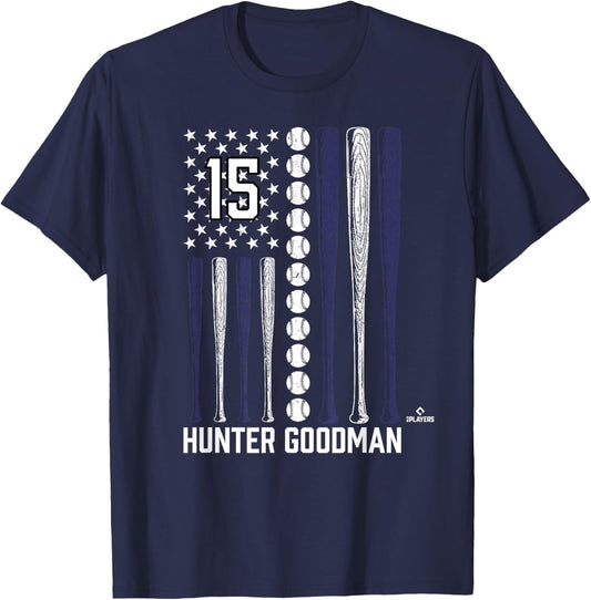 Baseball American Flag Hunter Goodman Colorado Baseball T-Shirt - T-Shirt | Navy
