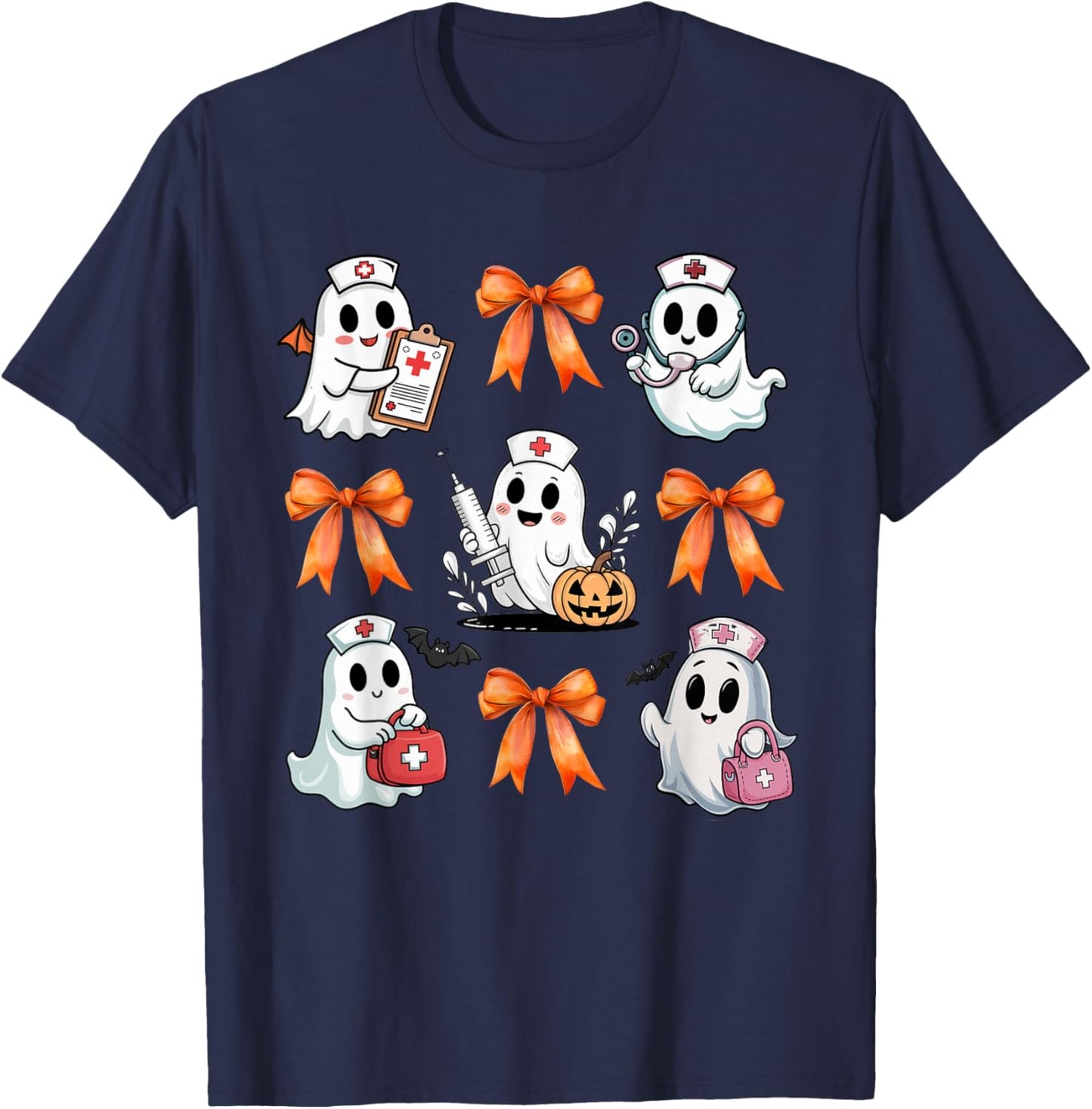 Ghost Boo Boo Crew Nurse Halloween Women Spooky Nurse Funny T-Shirt - T-Shirt | Navy