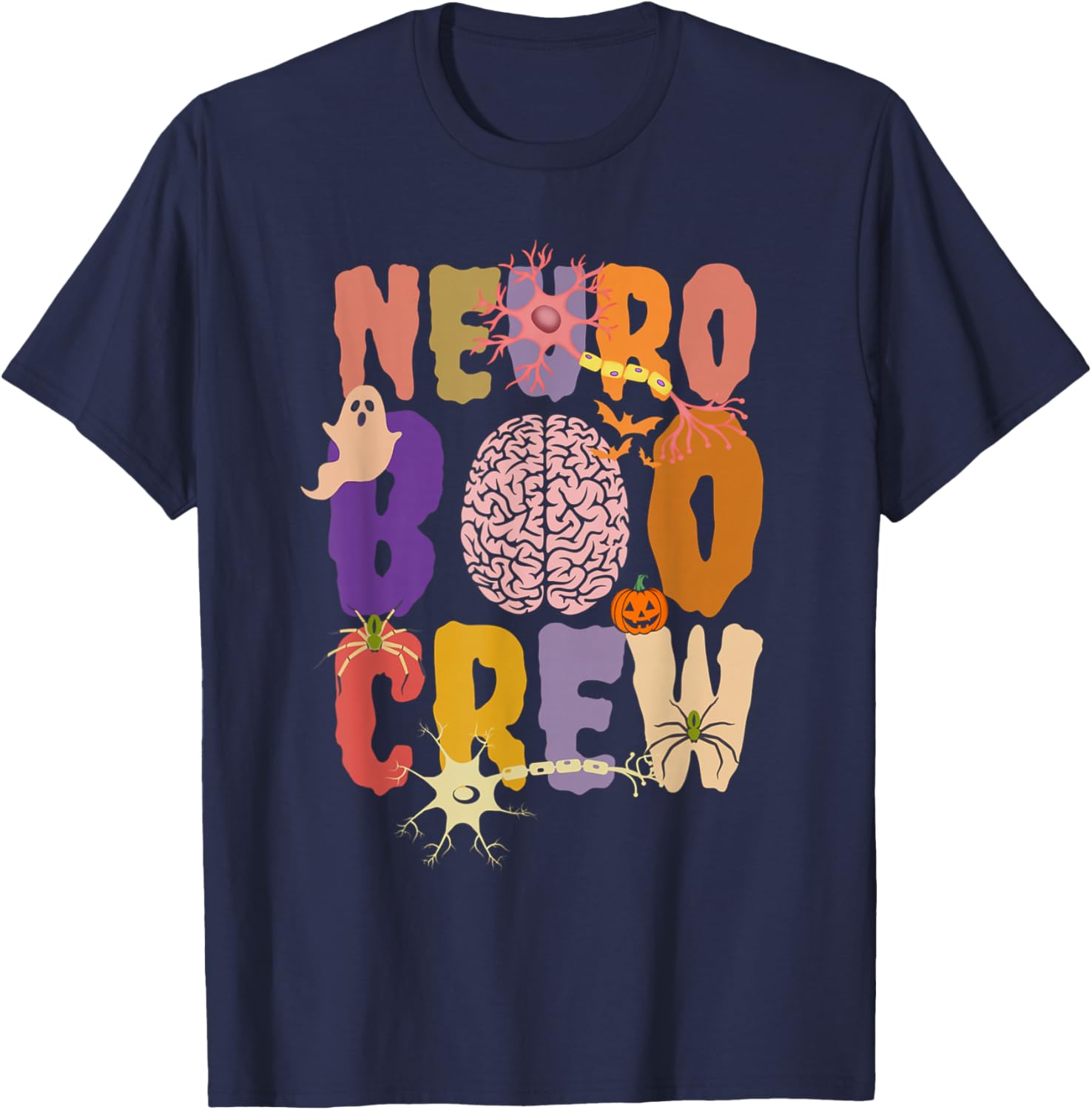 Neuro Boo Crew Halloween Anatomical Brain Anatomy Neurology T-Shirt - T-Shirt | Navy