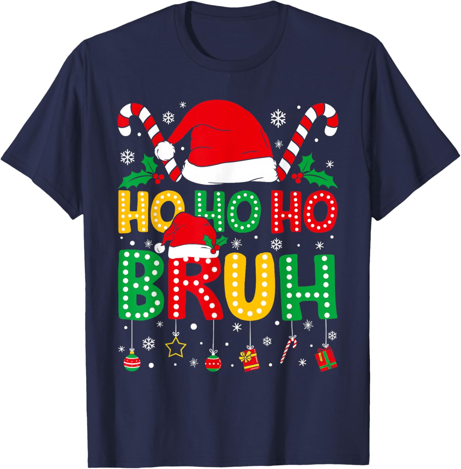 Ho Ho Ho Bruh Funny Christmas Teens Boys Kids Xmas Pajamas T-Shirt - T-Shirt | Navy