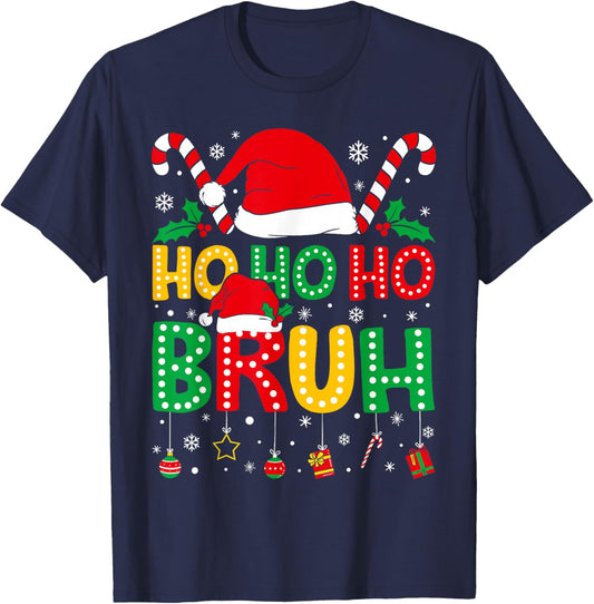 Ho Ho Ho Bruh Funny Christmas Teens Boys Kids Xmas Pajamas T-Shirt - T-Shirt | Navy