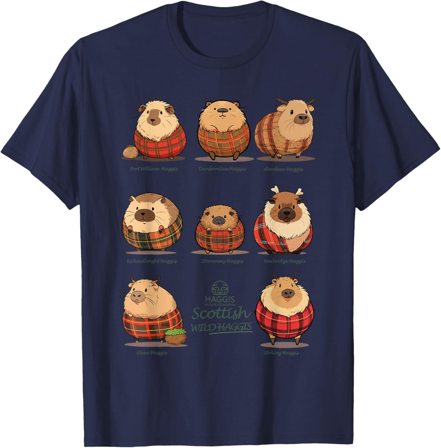 Haggis Wildlife Foundation -Adults Haggis Scottish Wild Haggis Black Small Classic Fit Mandarin Collar Short Sleeve T-Shirt - T-Shirt | Navy