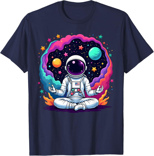 Funny Astronaut Yoga Meditation Planets Science Space T-Shirt - T-Shirt | Navy