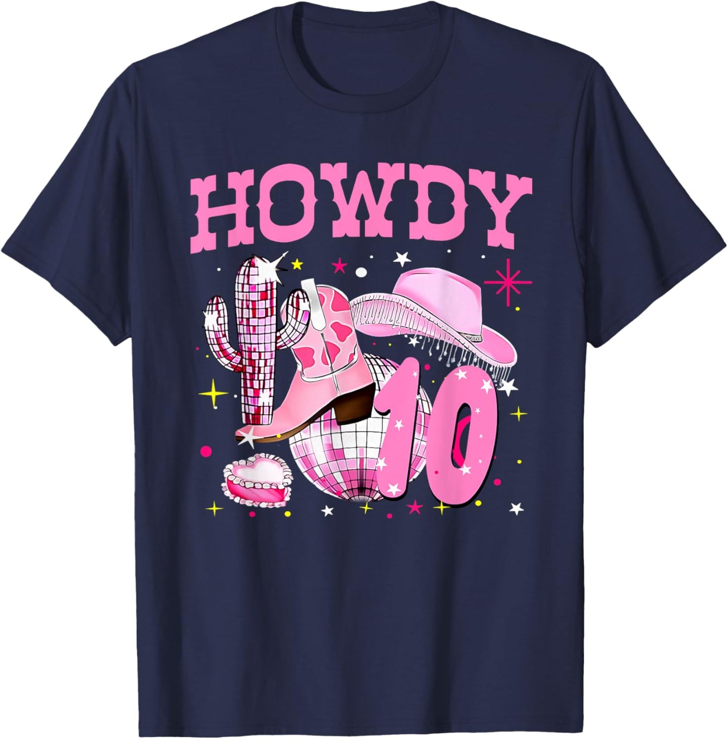 Howdy 10 Years Old Cowgirl 10th Birthday Western Girl T-Shirt - T-Shirt | Navy