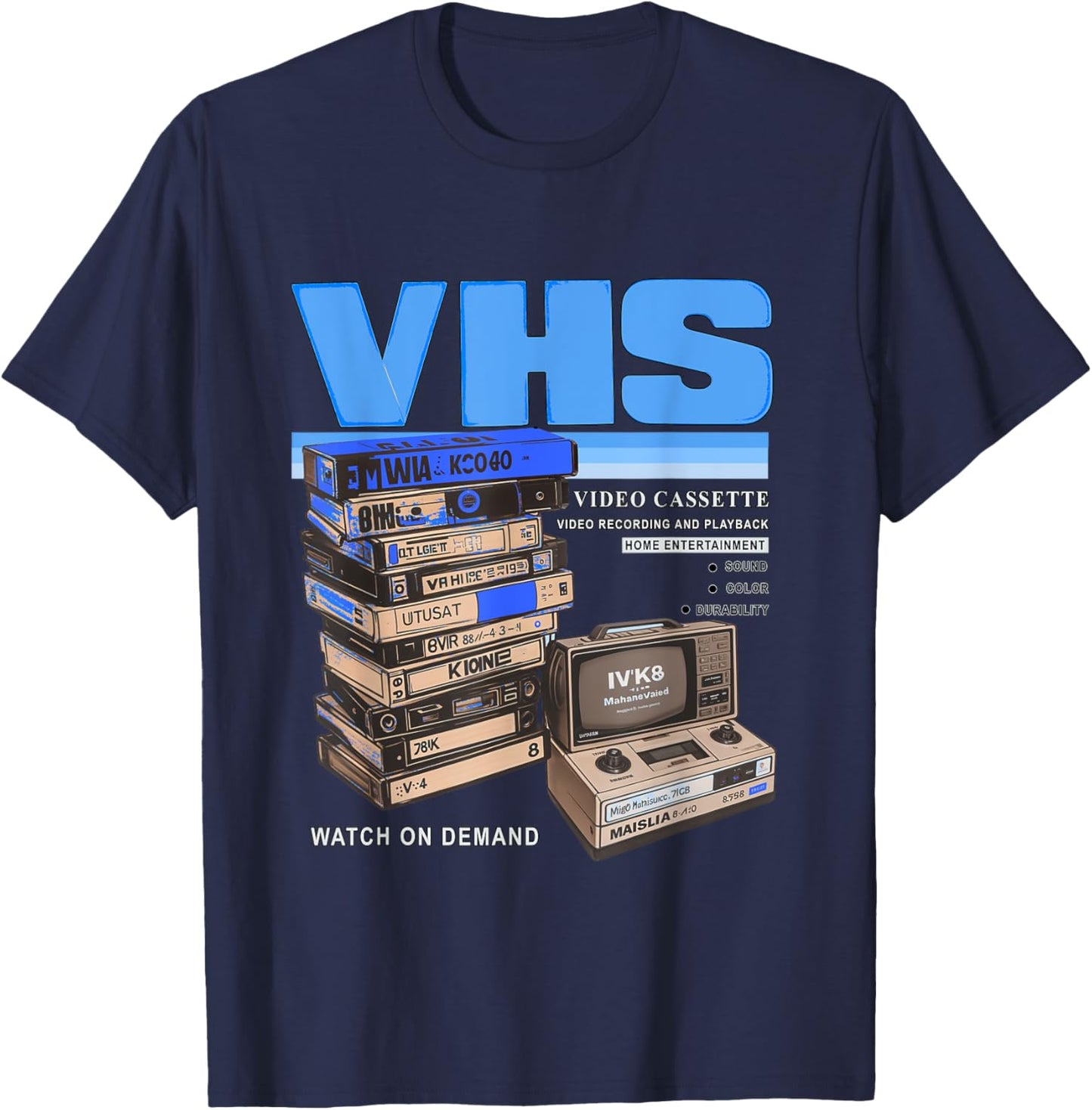 Blue VHS and Chill Blue Color Graphic T-Shirt - T-Shirt | Navy