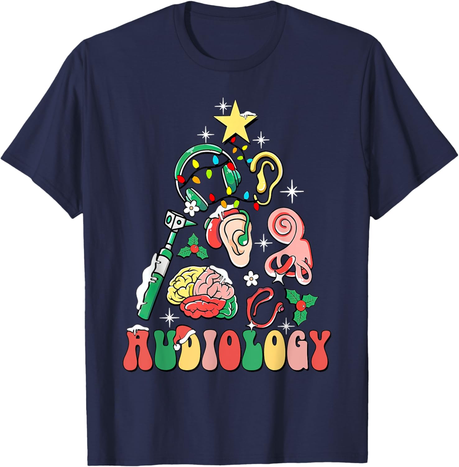 Audiology Christmas Tree Audiologist Squad Healthcare Worker T-Shirt - T-Shirt | Navy