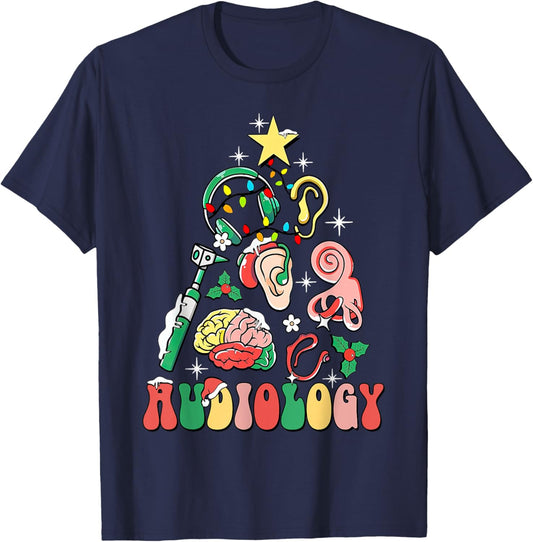 Audiology Christmas Tree Audiologist Squad Healthcare Worker T-Shirt - T-Shirt | Navy