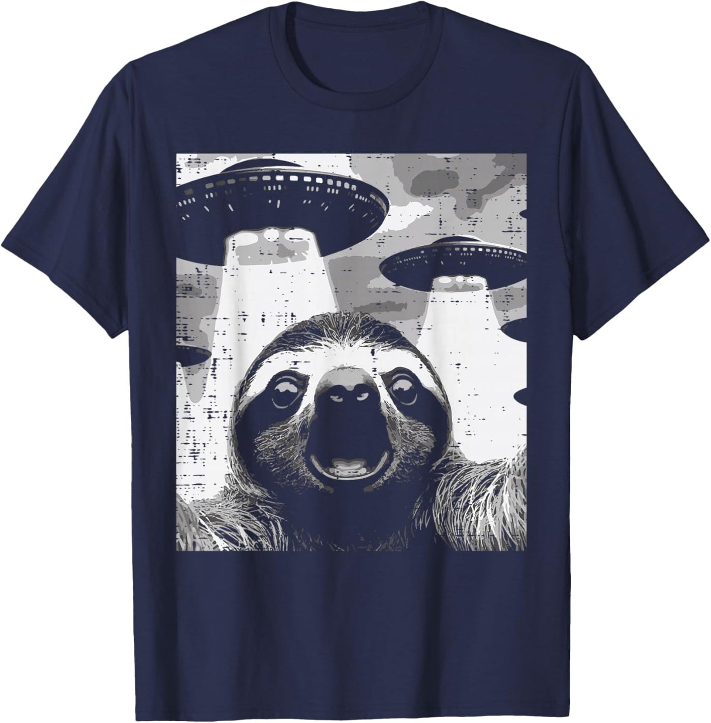 Sloth Selfie UFO Alien Funny Meme Men Women Boys Girls Kids T-Shirt - T-Shirt | Navy