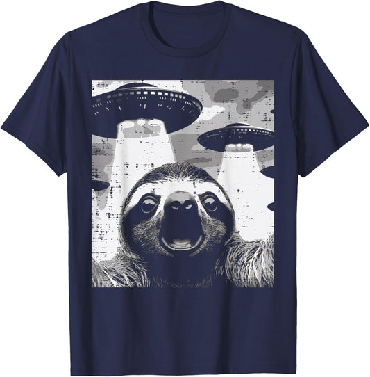 Sloth Selfie UFO Alien Funny Meme Men Women Boys Girls Kids T-Shirt - T-Shirt | Navy