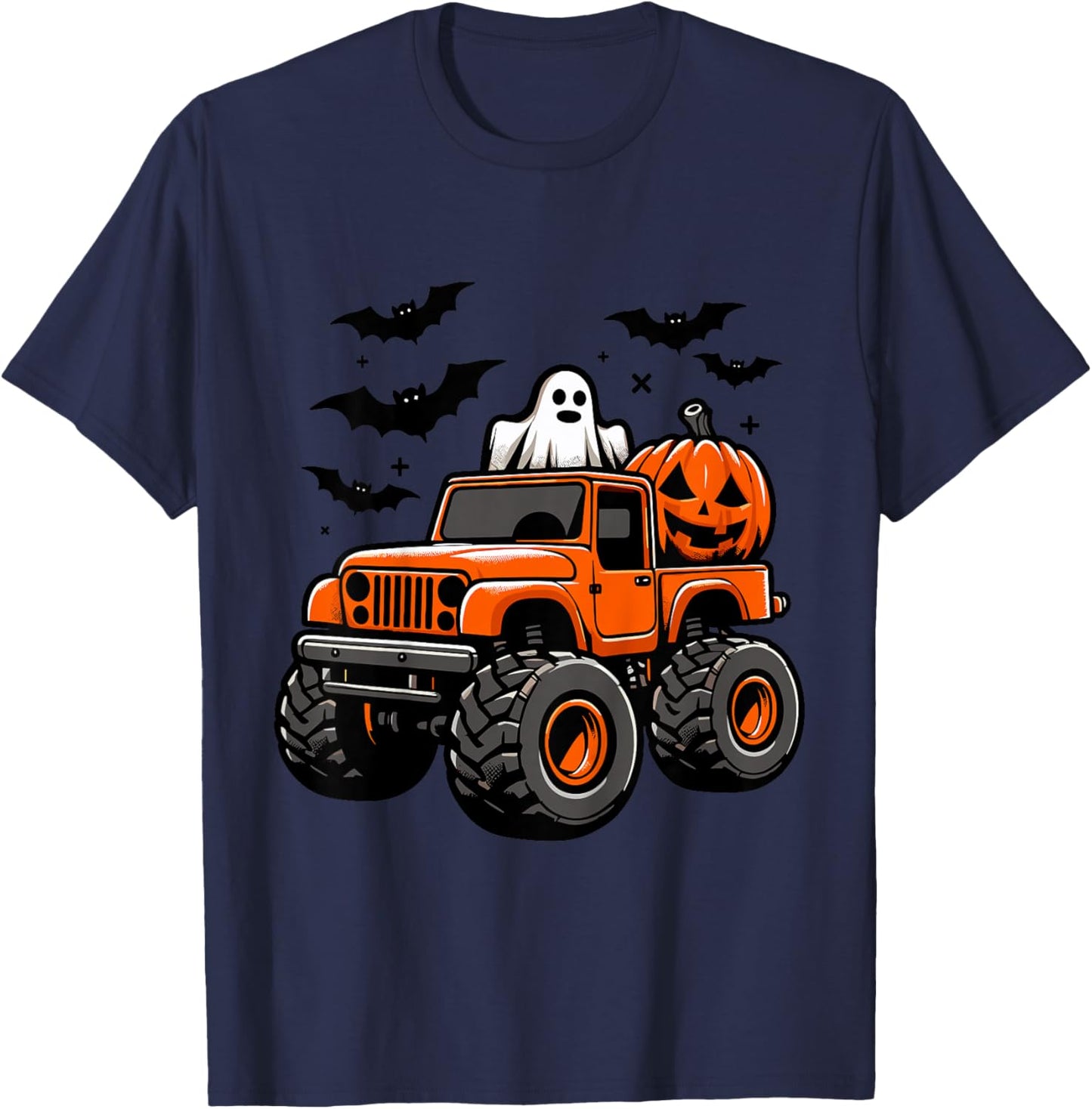 Kids Monster Truck Ghost Pumpkin Halloween Costume T-Shirt - T-Shirt | Navy