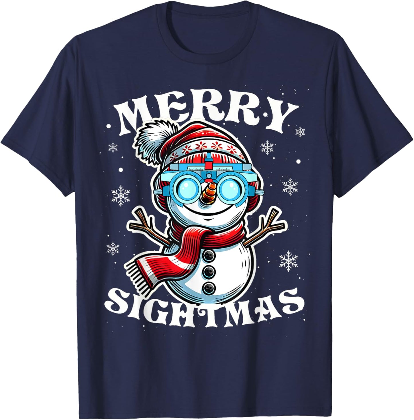 Merry Sightmas Snowman Optometry Christmas Shirt Eye Doctor T-Shirt - T-Shirt | Navy