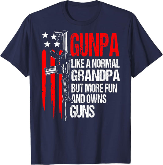 Gunpa Like A Normal Grandpa But More Fun & Owns Guns (back) T-Shirt - T-Shirt | Navy