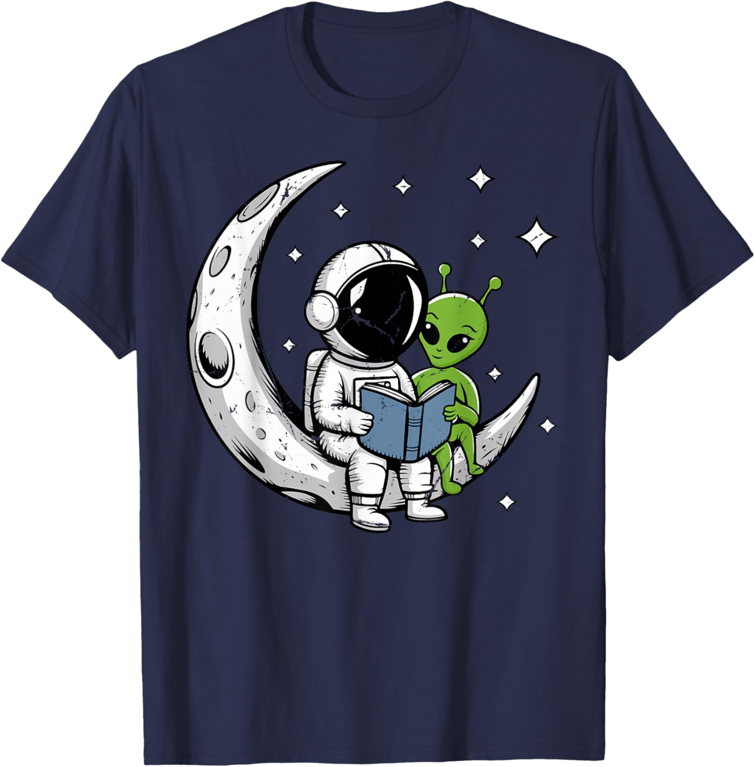 Astronaut Reading Book to Alien Moon Space Astronomy T-Shirt - T-Shirt | Navy