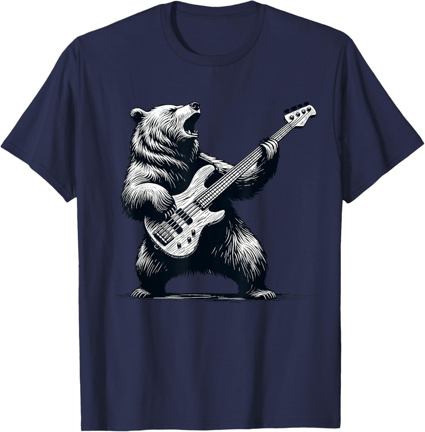 Rocking Bear Bass Guitar Player Concert Festival Music Cool T-Shirt - T-Shirt | Navy