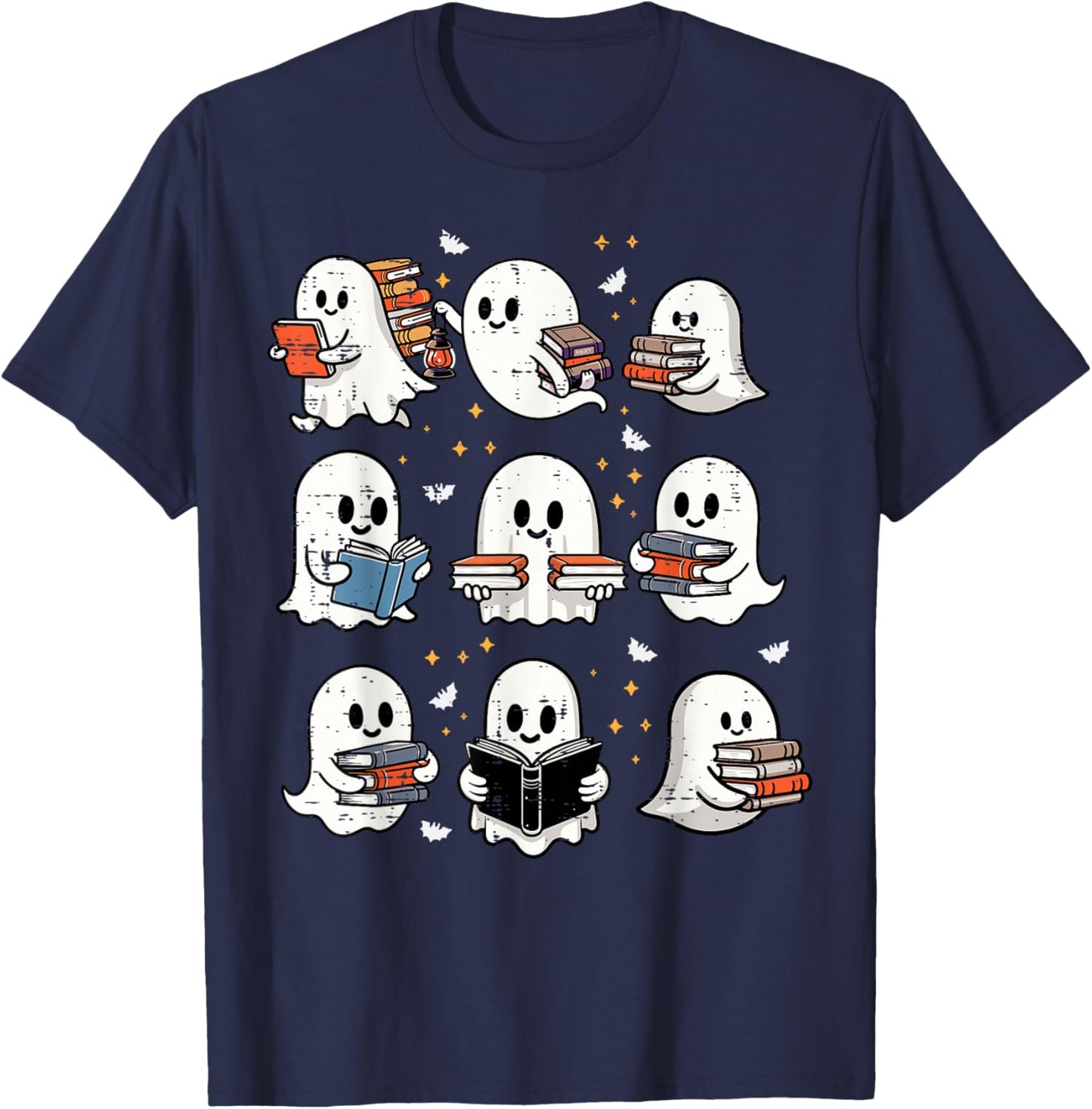 Ghosts With Books Library Halloween Men Women Kids Teacher T-Shirt - T-Shirt | Navy