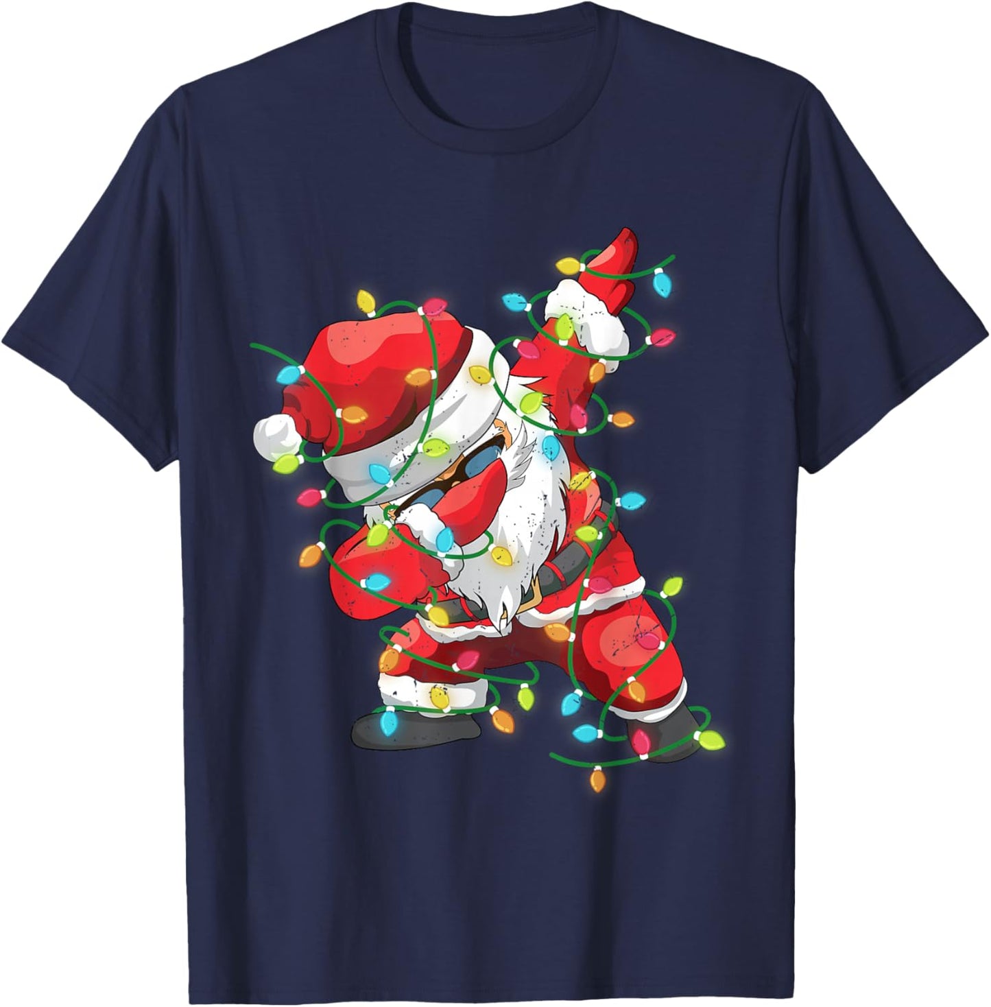 Christmas Dabbing Santa Xmas Lights Girls Boys Teens Kids T-Shirt - T-Shirt | Navy