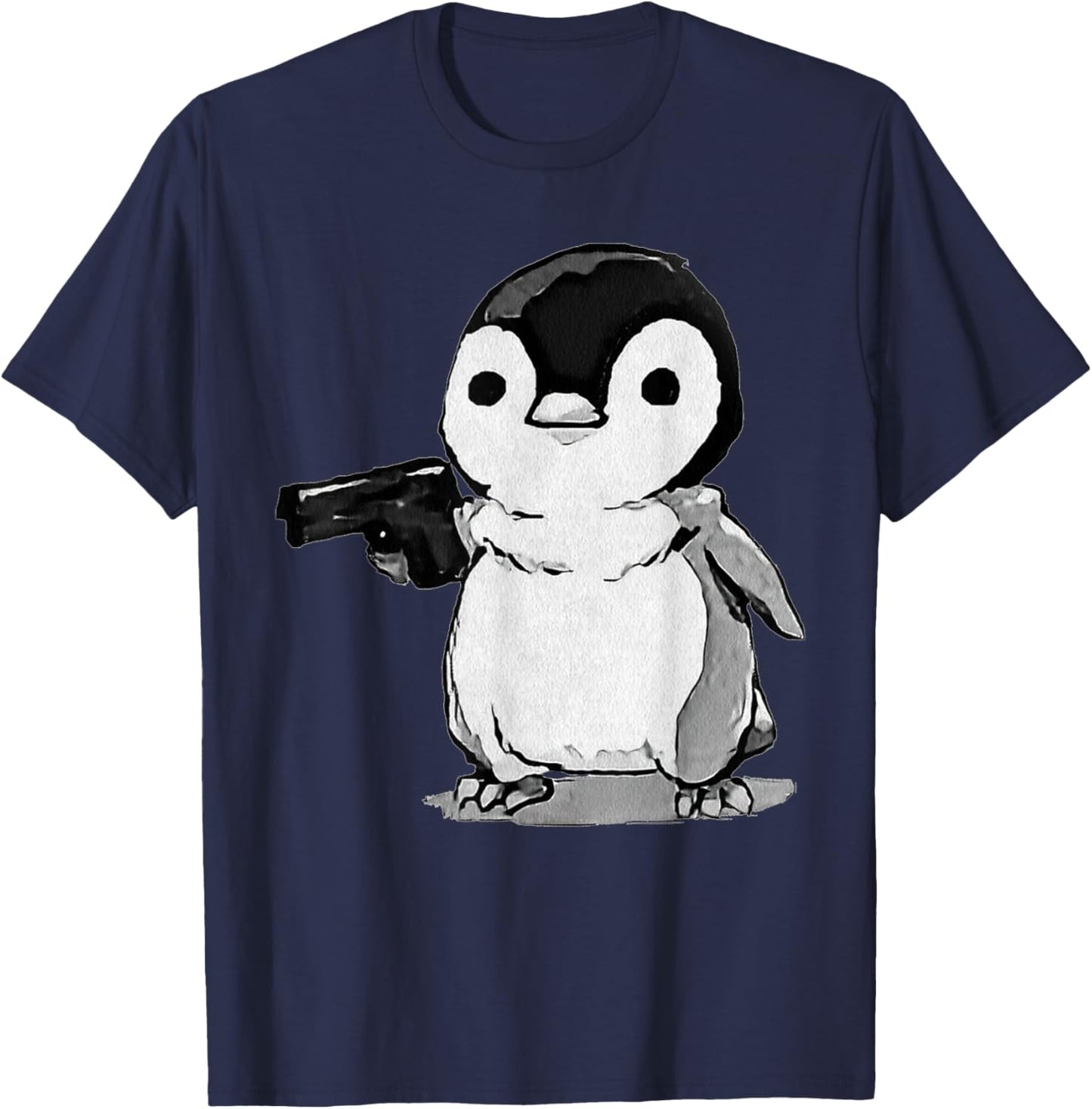 Eagerlys The Little Penguin Holding A Gun Vintage Art T-Shirt - T-Shirt | Navy