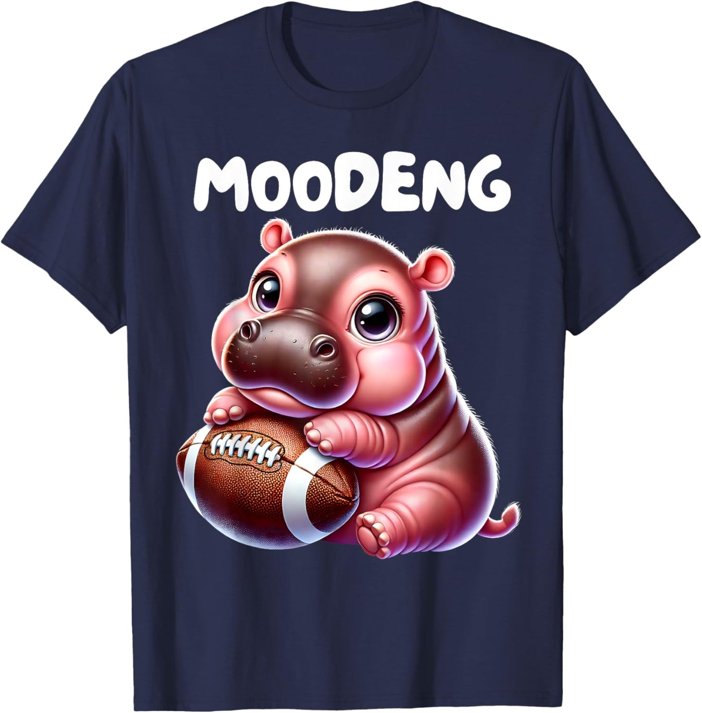 MooDeng American Football Sport Cute Baby Pygmy Hippo Meme T-Shirt - T-Shirt | Navy
