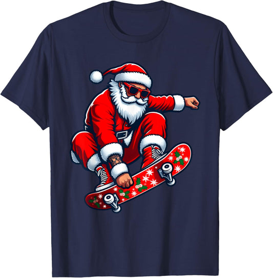 Santa Skateboarding Christmas Pajama Toddler Skateboarders T-Shirt - T-Shirt | Navy