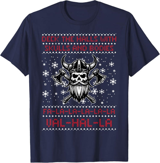 Christmas Viking Valhalla Ugly Xmas Men Women Boys Kids T-Shirt - T-Shirt | Navy