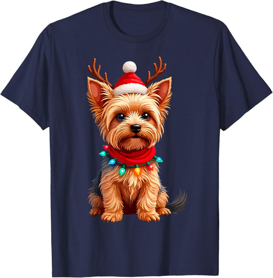 Yorkshire Terrier Santa Reindeer Christmas Yorkie Dog Lover Women Kids T-Shirt - T-Shirt | Navy