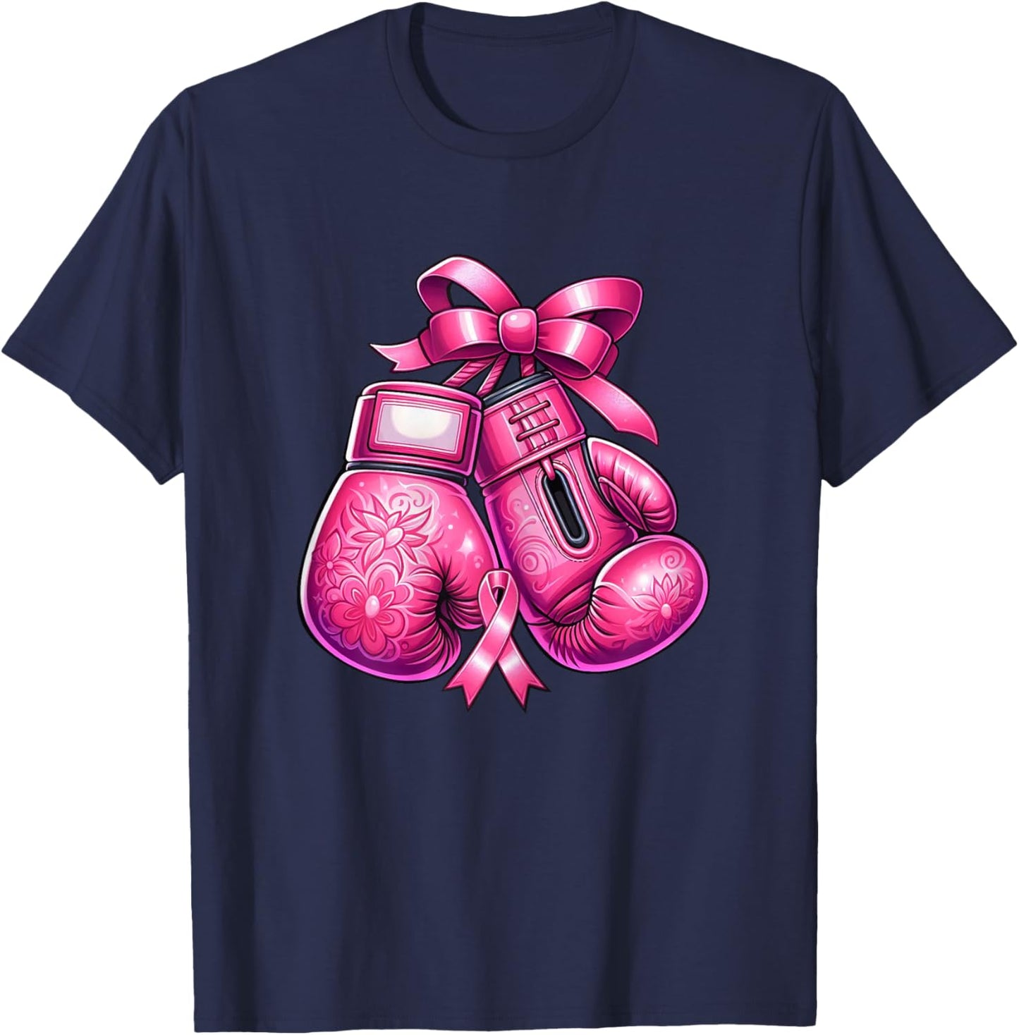Breast Cancer Boxing Glove Pink Ribbon Awareness Fight Women T-Shirt - T-Shirt | Navy