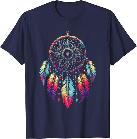 Dream Catcher Feathers Indian Hippie Tribal Native American T-Shirt - T-Shirt | Navy