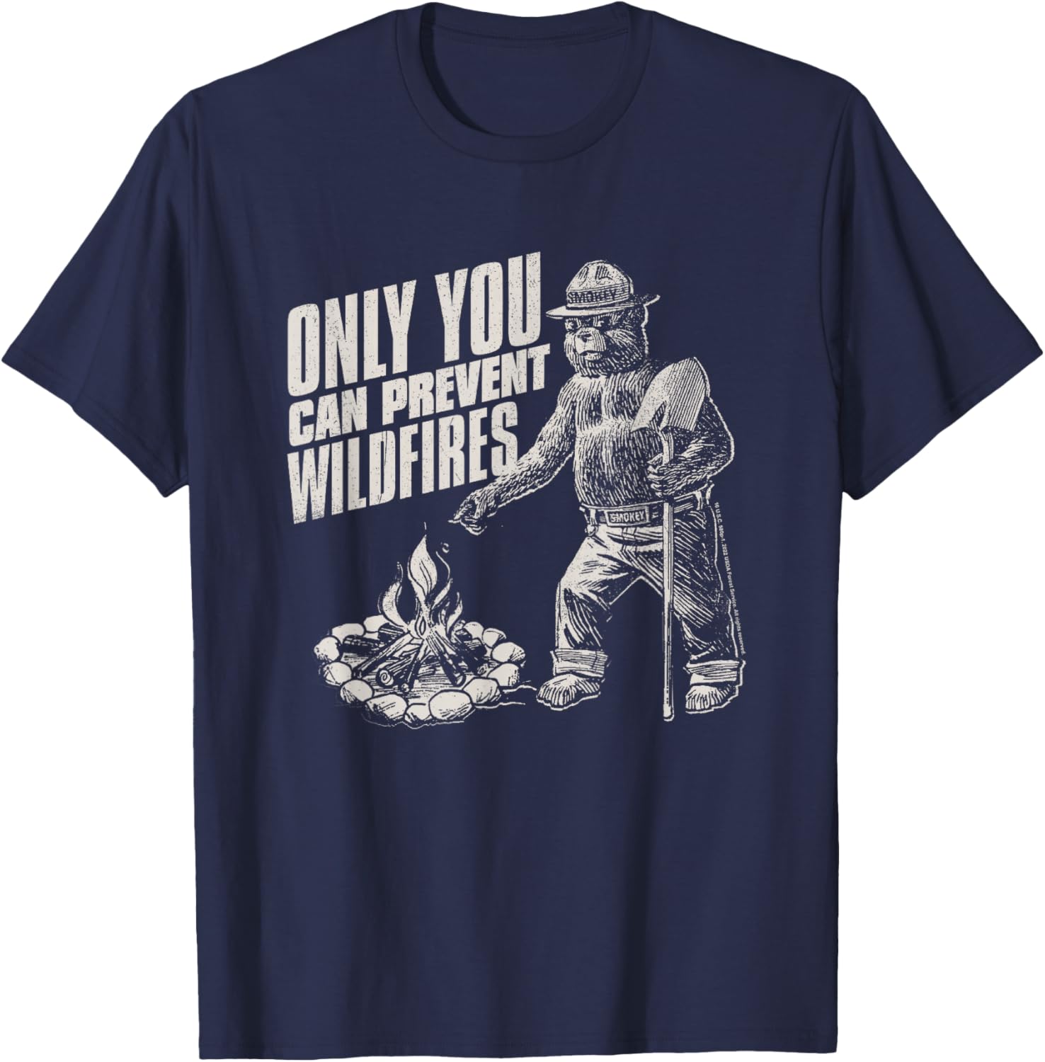 Smokey Bear Only You Can Prevent Forest Fires Distressed T-Shirt - T-Shirt | Navy