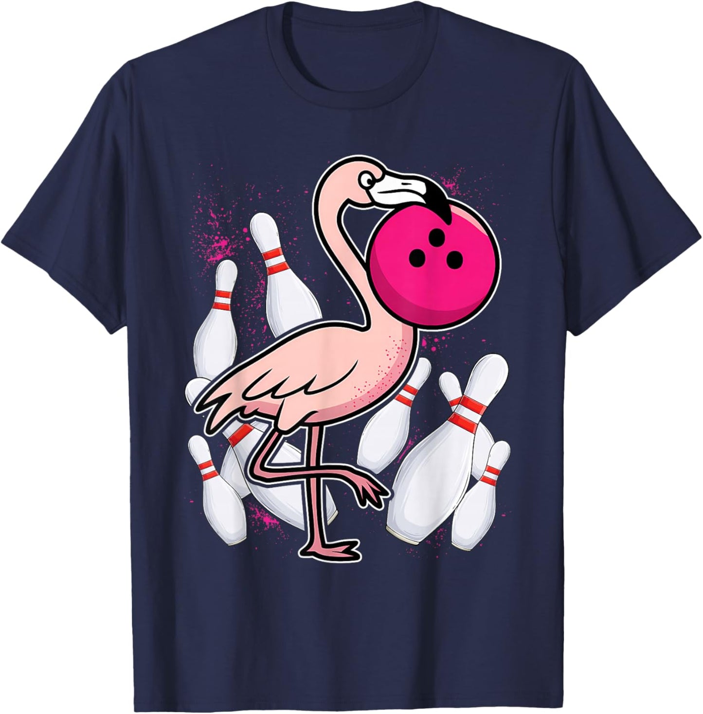 Flamingo Pink Bowling Ball - Funny Bowl T-Shirt - T-Shirt | Navy
