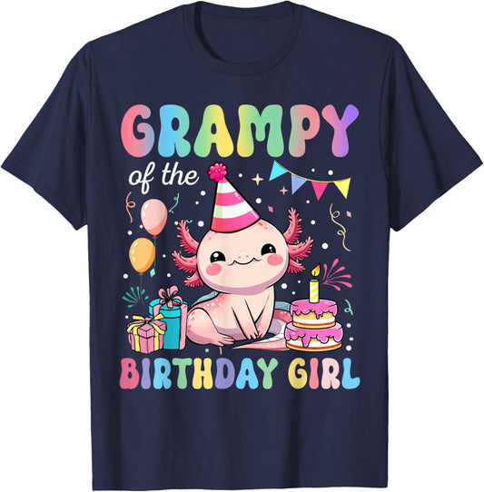Grampy Of The Birthday Girl Axolotl Bday Party Family T-Shirt - T-Shirt | Navy