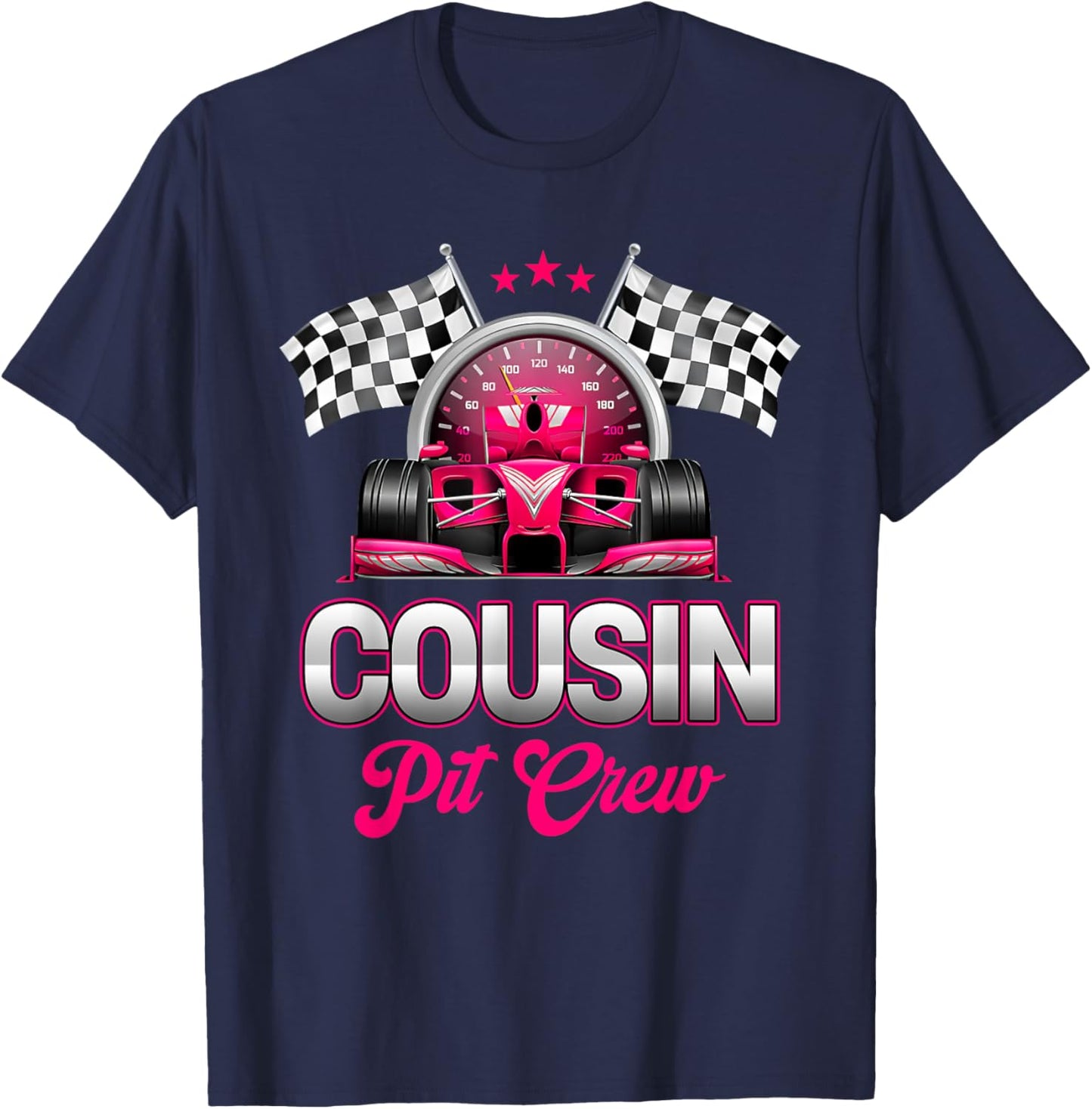 Cousin Pit Crew Race Car Birthday Girl Party Racing Family T-Shirt - T-Shirt | Navy