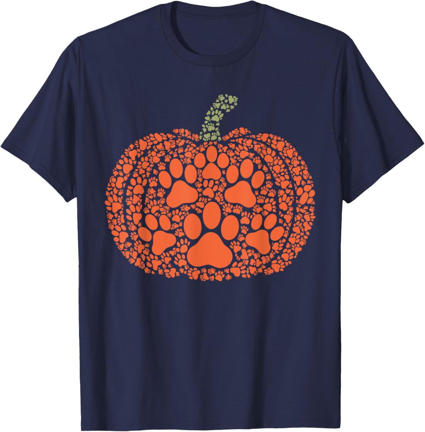 Pumpkin Paws Cat Dog Halloween Pumpkin Paw Print T-Shirt - T-Shirt | Navy