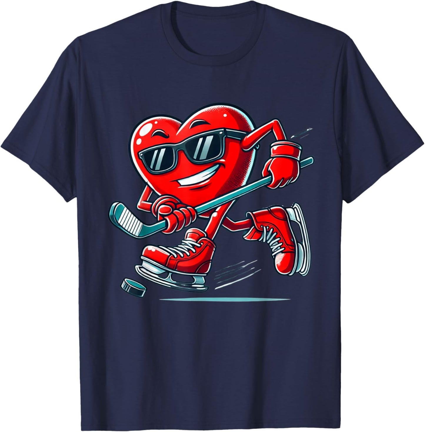 Valentines Day Ice Hockey Funny Red Heart Love Boys Kids T-Shirt - T-Shirt | Navy