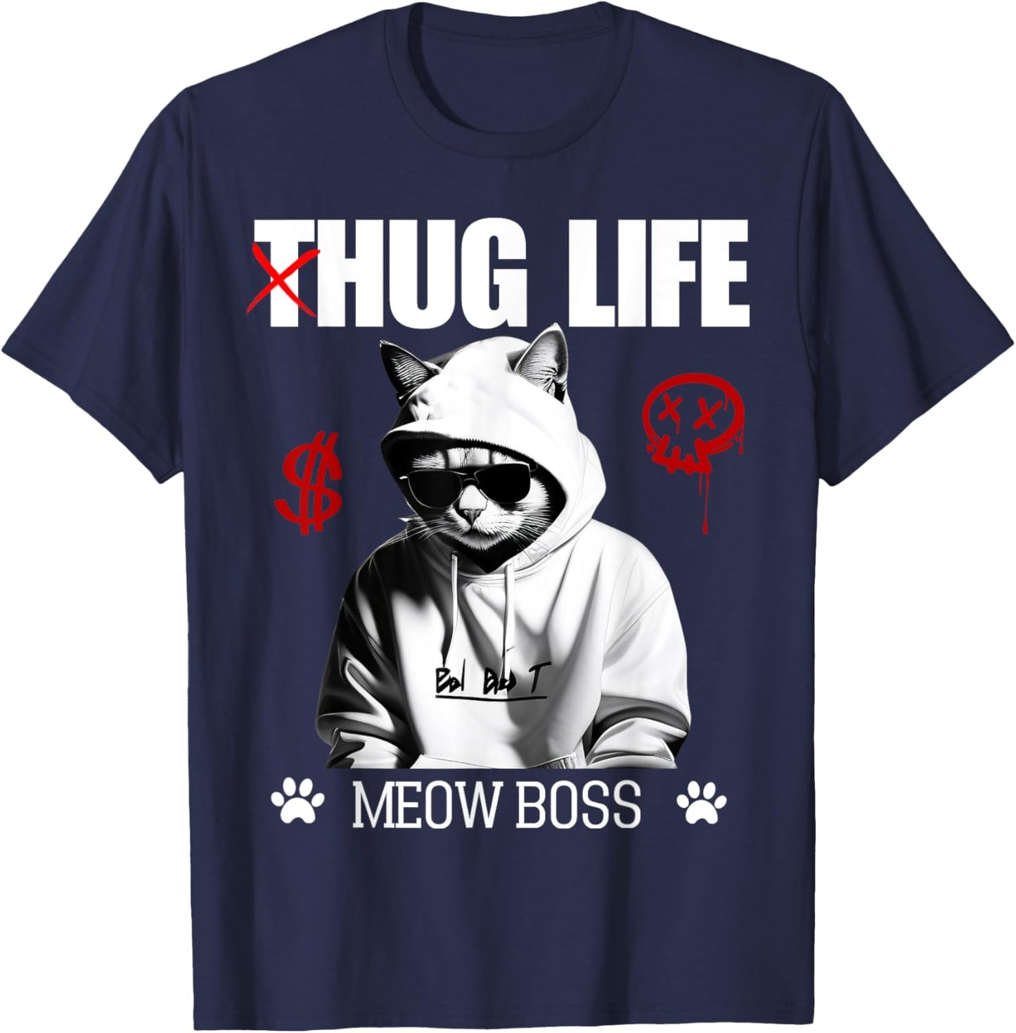 Cute Cat Hug Life Funny Thug Gangster Hiphop Kitten Lovers Women T-Shirt - T-Shirt | Navy
