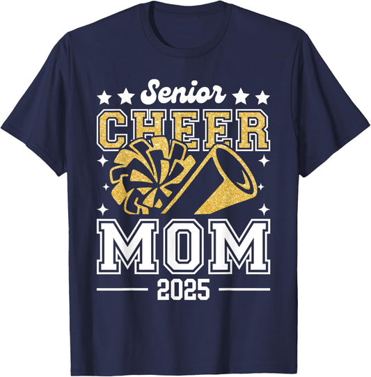 Senior Cheer Mom 2025 Graduation Support Cheerleader T-Shirt - T-Shirt | Navy