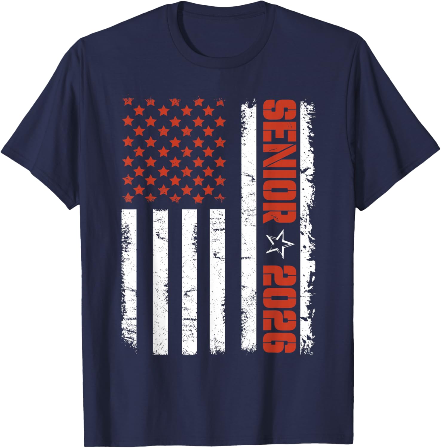Patriotic Senior 2026 American Flag Class of 2026 Graduation T-Shirt - T-Shirt | Navy