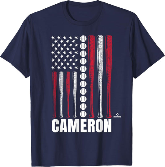 Baseball American Flag Cameron Cannon Prospect Baseball Fan T-Shirt - T-Shirt | Navy