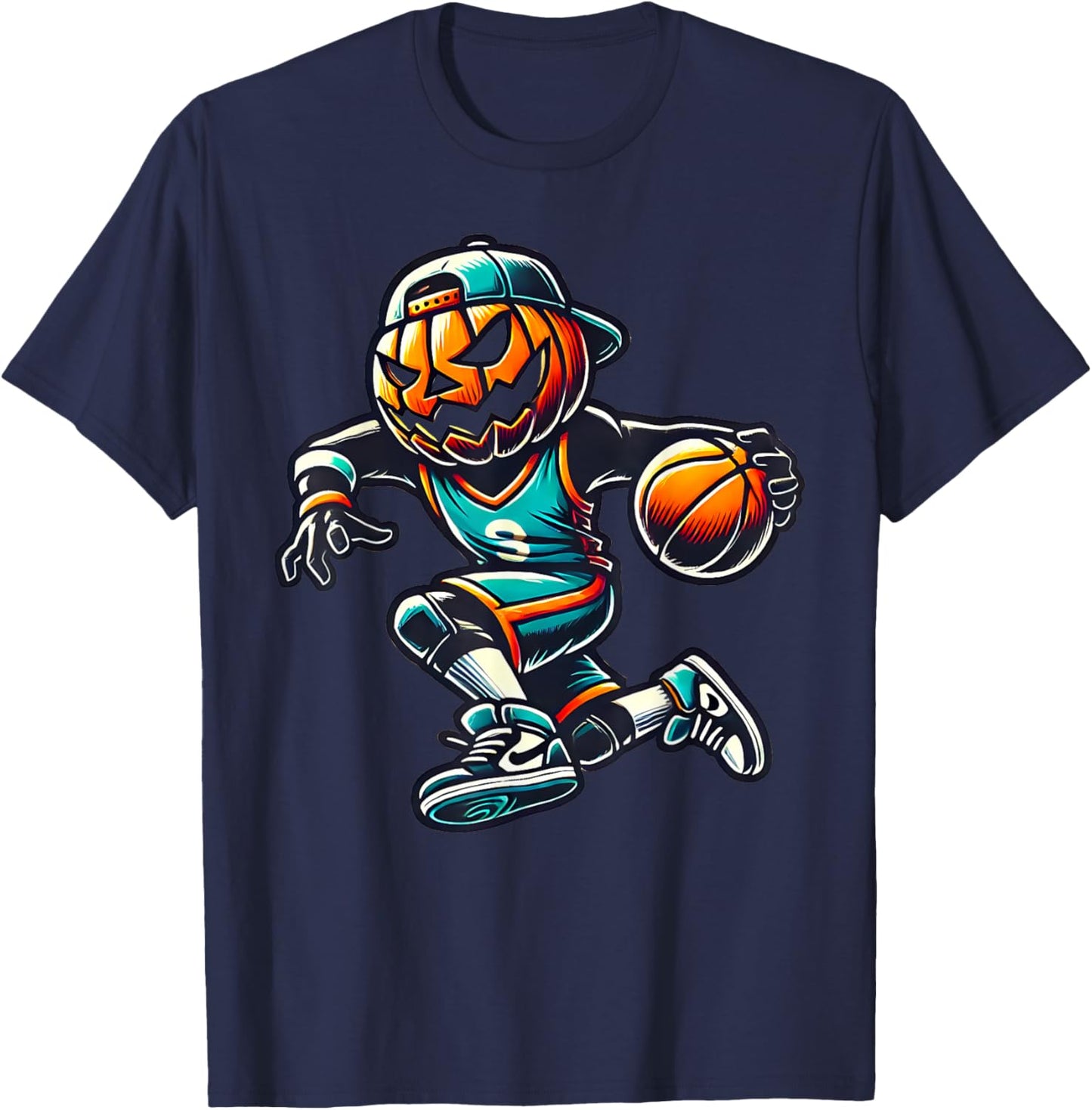 Jack O Lantern Basketball Sport Team Pumpkin Funny Halloween T-Shirt - T-Shirt | Navy