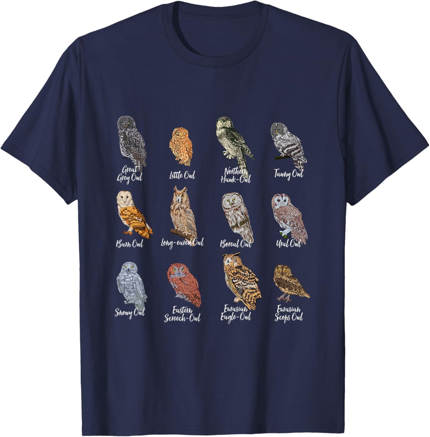 Owl Motifs for Owl Lovers - Owls - Black - Small - Short Sleeve - Polyester - Modern - Owl Pattern - All Seasons - Imported - Machine Wash T-Shirt - T-Shirt | Navy