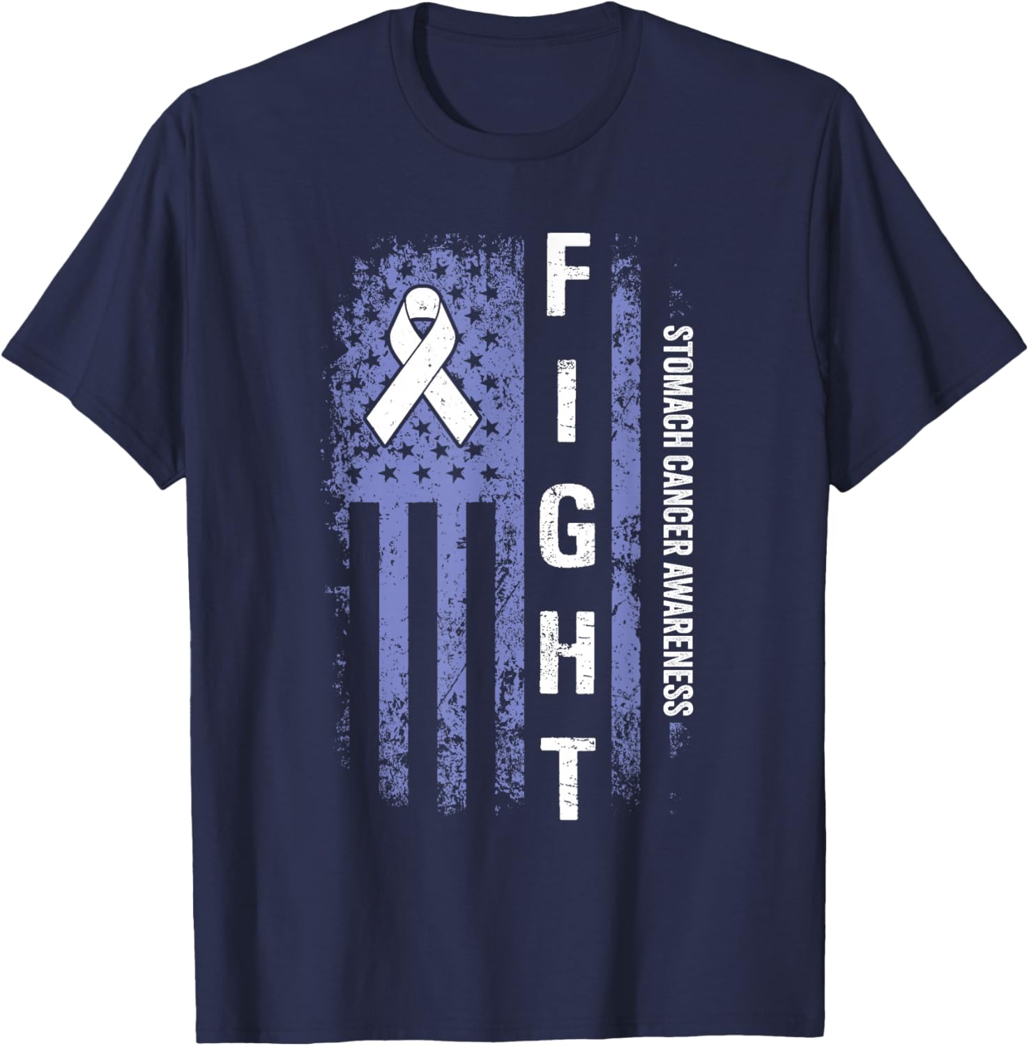 Stomach Cancer Awareness American Flag Stomach Cancer T-Shirt - T-Shirt | Navy