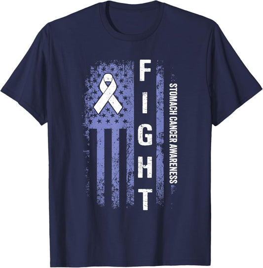 Stomach Cancer Awareness American Flag Stomach Cancer T-Shirt - T-Shirt | Navy
