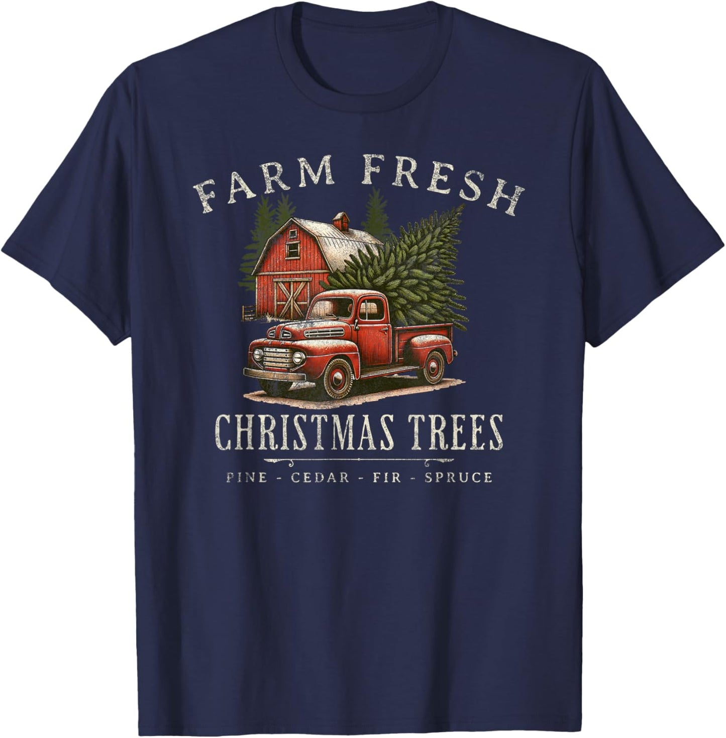 Willow Grove Designs -Adults, -Kids Christmas Holiday - Black, Small - Rustic Farmhouse Vintage Truck - Short Sleeve - - Solid - Pull On - 1 Count T-Shirt - T-Shirt | Navy
