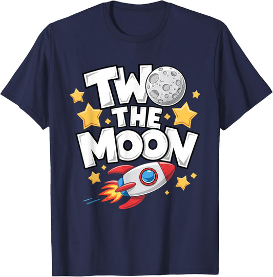 Two The Moon 2nd Birthday Girl Boy 2 Year Old Toddler T-Shirt - T-Shirt | Navy