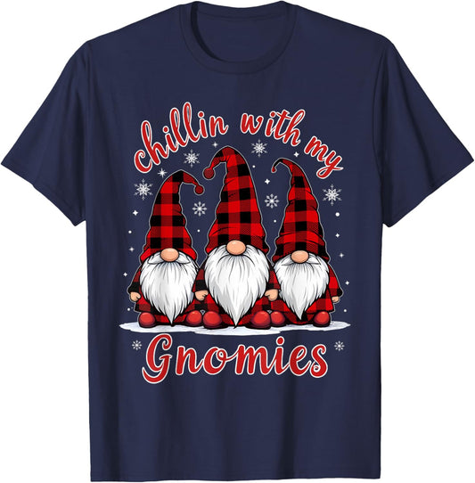 Chillin' With My Gnomies Family Christmas Gnome Xmas Holiday T-Shirt - T-Shirt | Navy